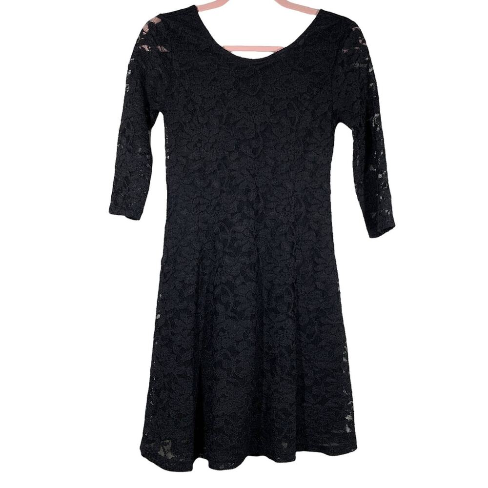 LUSH Black Lace 3/4 Sleeve A-Line Mini Dress XS